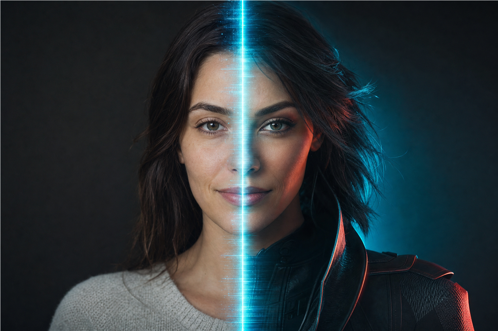 A live character transformation showing the original and transformed look
