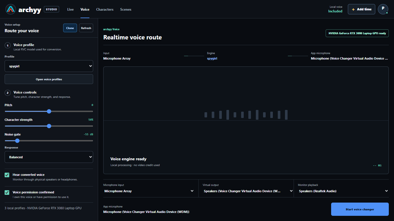 archyy Voice realtime routing workspace